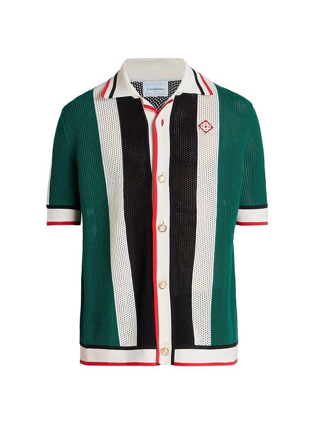 Mens Striped Mesh Camp Shirt Product Image