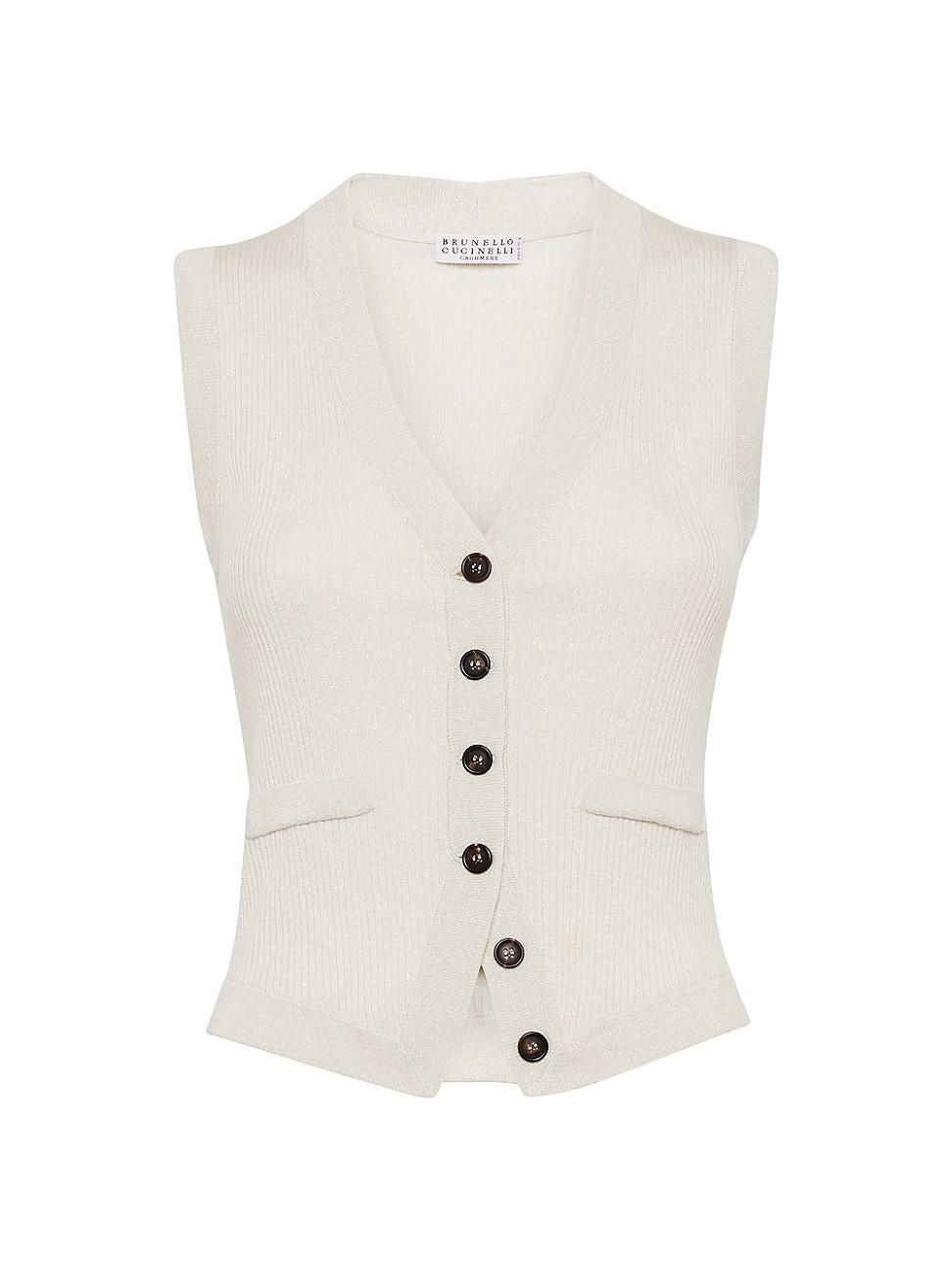 Womens Sparkling Cashmere And Silk Lightweight Rib Knit Vest Sweater Product Image