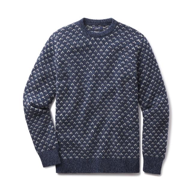 Birdseye Heritage Lambswool Crew - Blue Cream Product Image