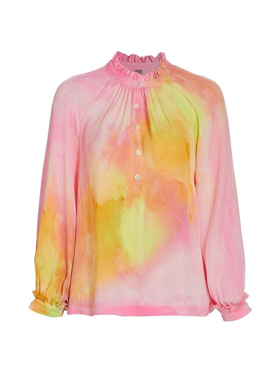 Womens Victorian Tie-Dye Silk Blouse Product Image