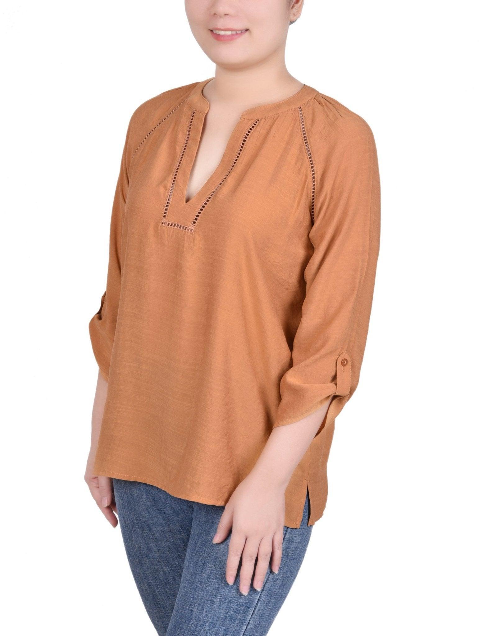 Raglan Sleeve Split Neck Blouse - Petite Product Image