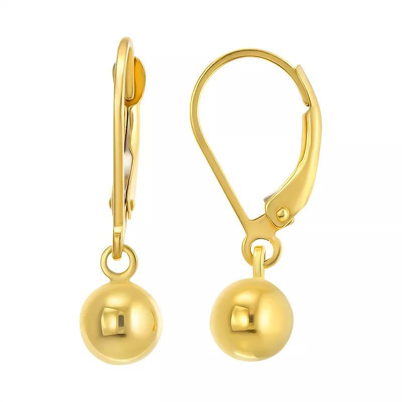 18K Gold Leverback Ball Drop Earrings, Womens Product Image