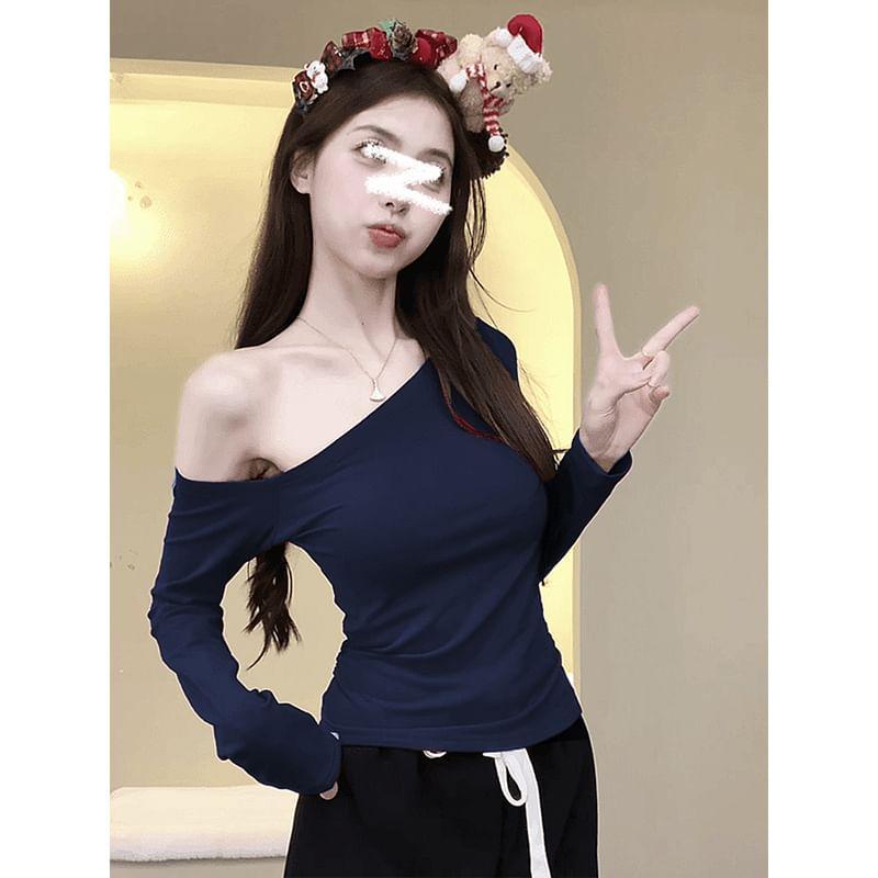 Long-Sleeve Asymmetrical Plain Top Product Image