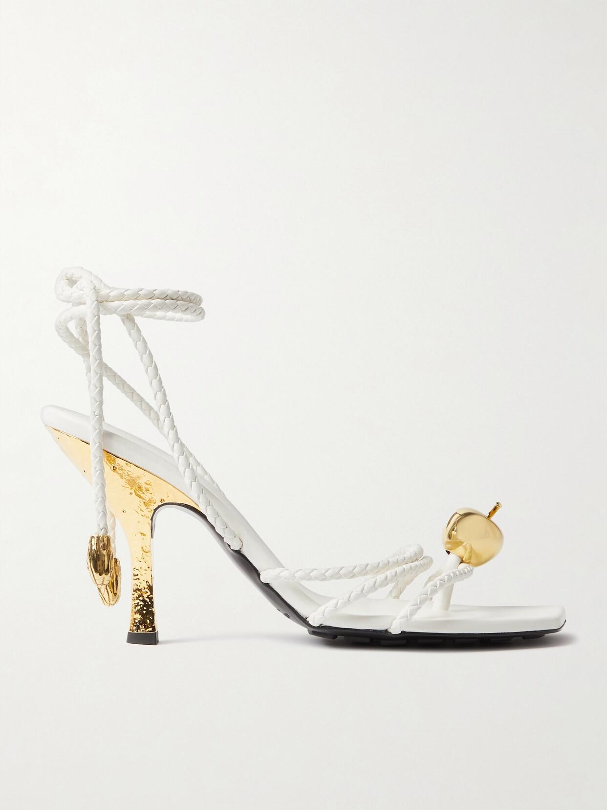 BOTTEGA VENETA Adam Embellished Intrecciato Leather Sandals In White Product Image