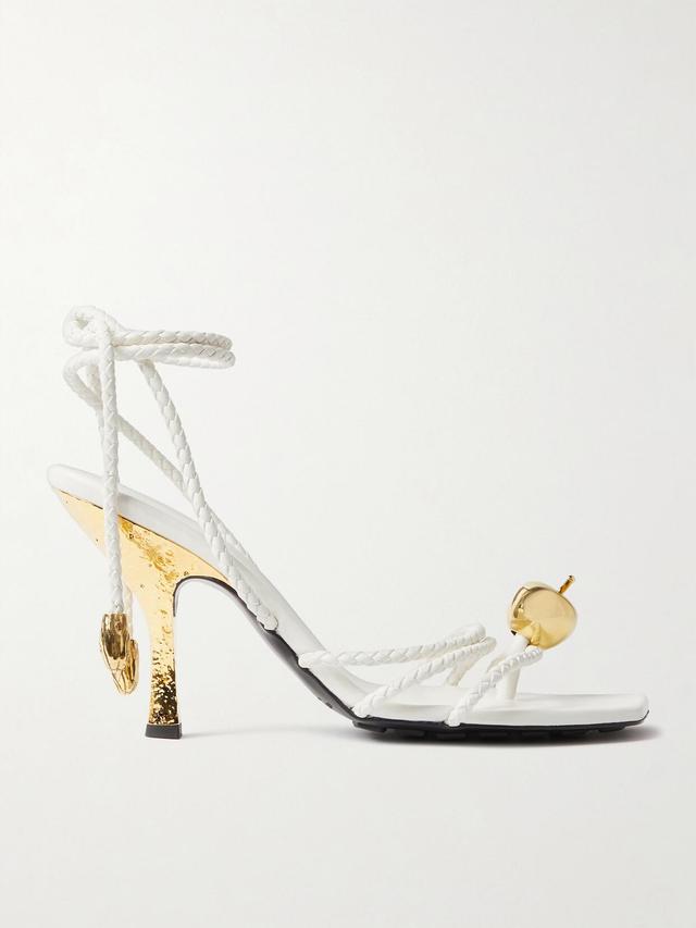 BOTTEGA VENETA Adam Embellished Intrecciato Leather Sandals In White Product Image