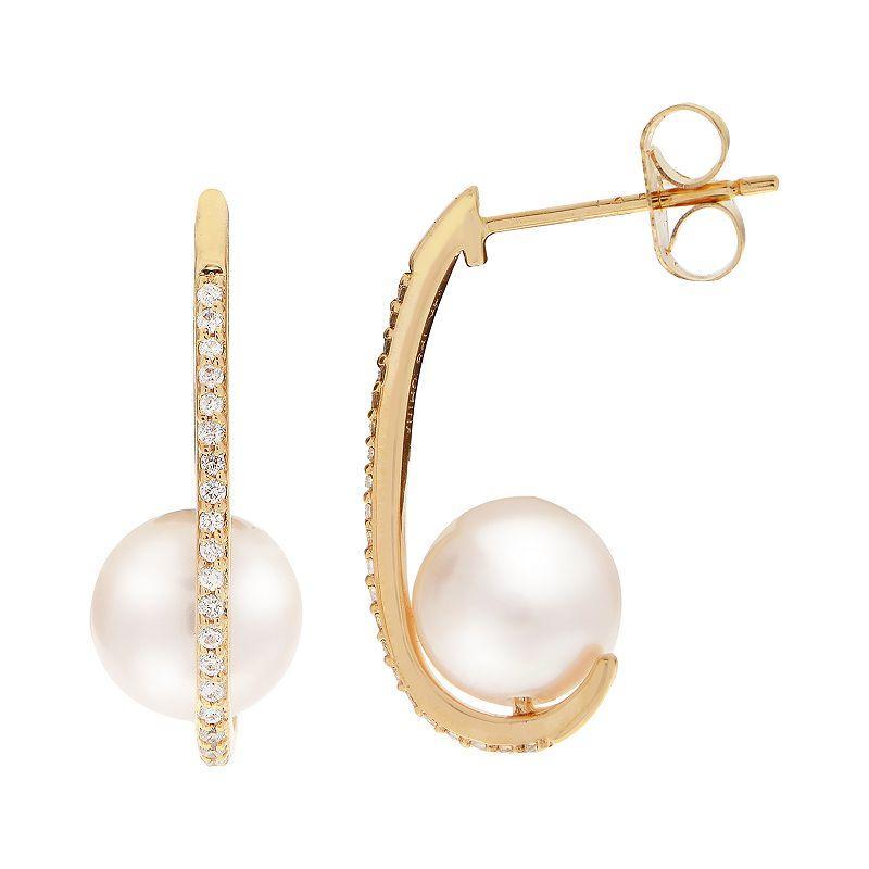 PearLustre by Imperial 14k Gold Akoya Cultured Pearl & 1/8 Carat T.W. Diamond Drop Earrings, Womens Product Image