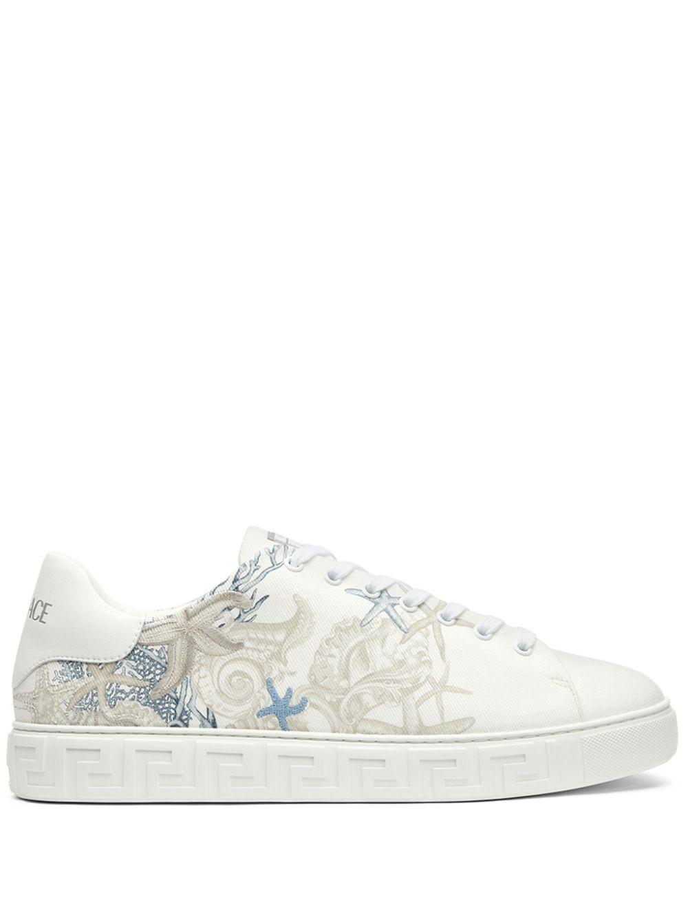 VERSACE Barocco Sea Cotton Sneakers In White Product Image