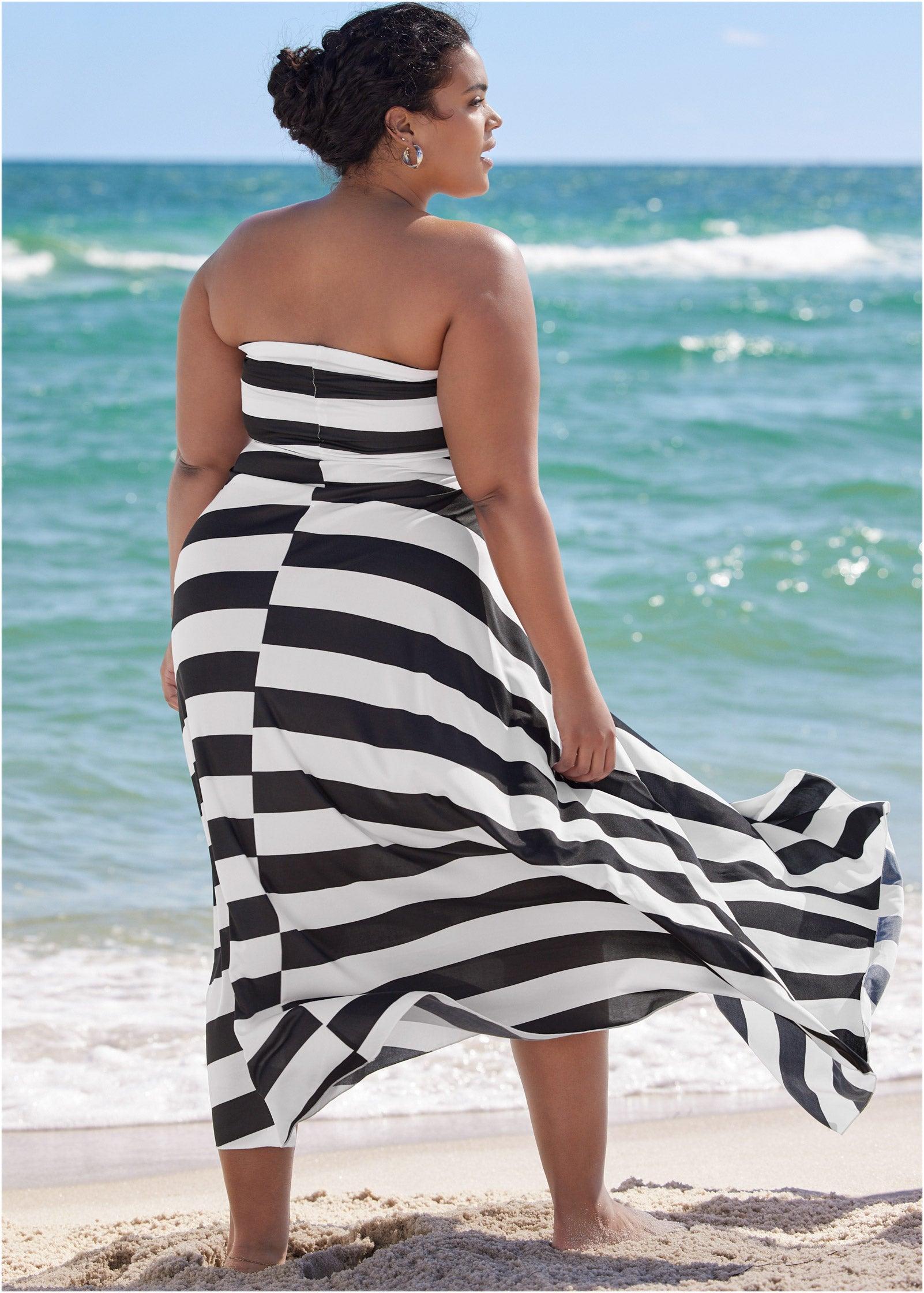 Maxi Beach Cover-Up Dress - Black & White Product Image