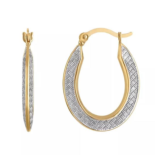 Two-Tone Textured Oval Hoop Earrings, Womens, 14k 2 Tone Product Image