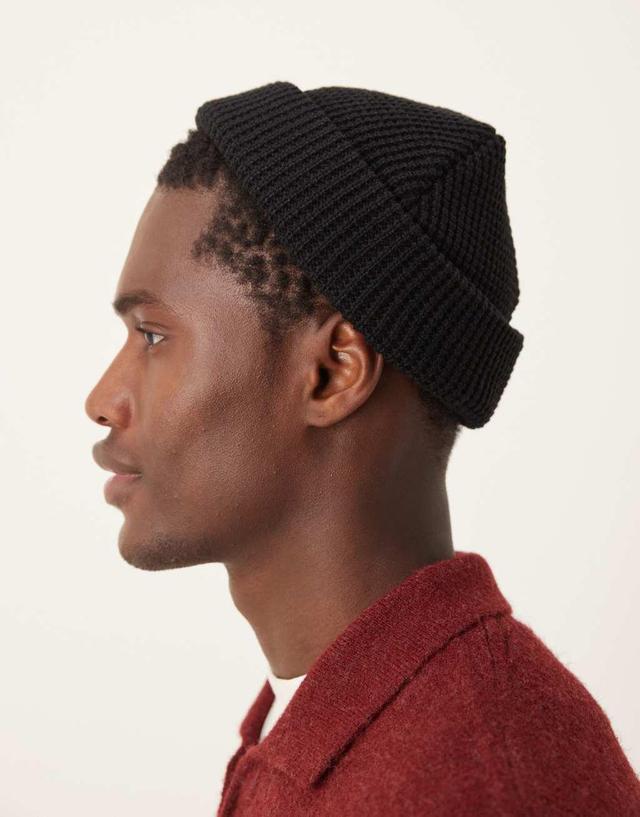 ASOS DESIGN waffle knit beanie in black Product Image