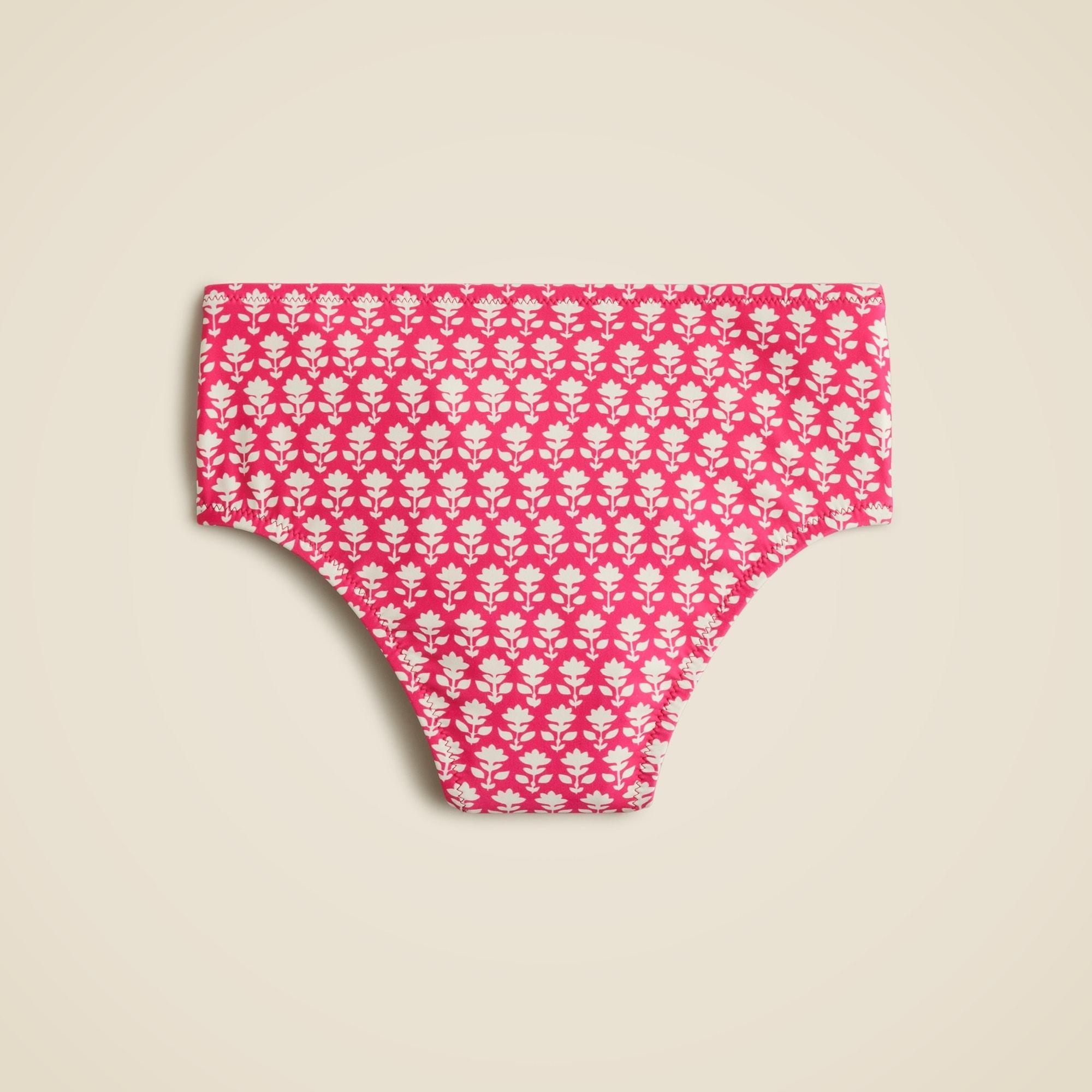 High-rise full-coverage bikini bottom in pink stamp floral Product Image