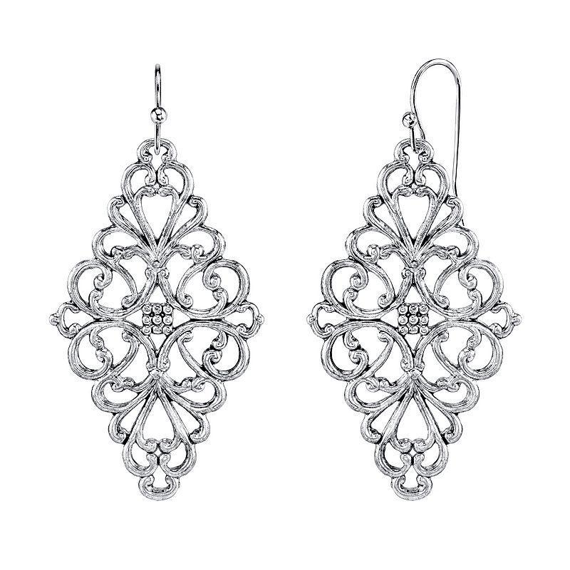 1928 Filigree Kite Drop Earrings, Womens, Silver Tone Product Image