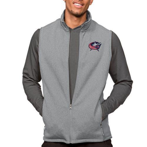 Mens Antigua Heather Gray Columbus Blue Jackets Course Full-Zip Vest Product Image