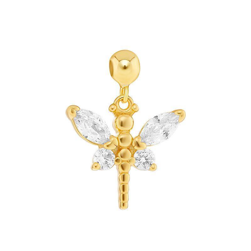 PRIMROSE 18k Gold Plated Polished Cubic Zirconia Dragonfly Sliding Charm, Womens, Yellow Gold Tone Clear Product Image