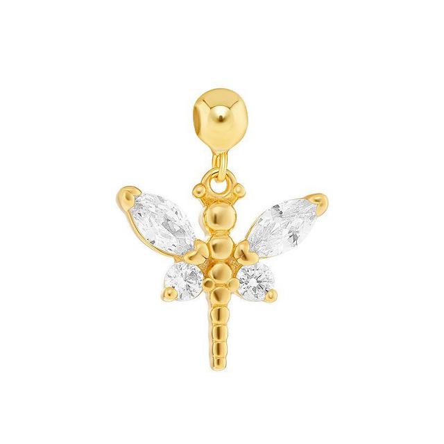 PRIMROSE 18k Gold Plated Polished Cubic Zirconia Dragonfly Sliding Charm, Womens, Yellow Gold Tone Clear Product Image