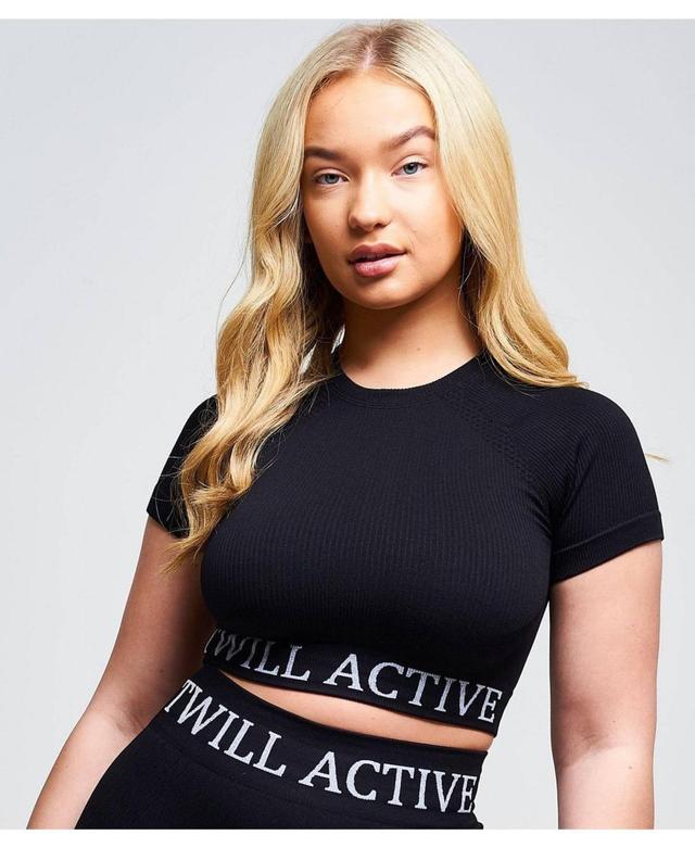 Womens Avra Panel Recycled Seamless Crop Top Black Product Image