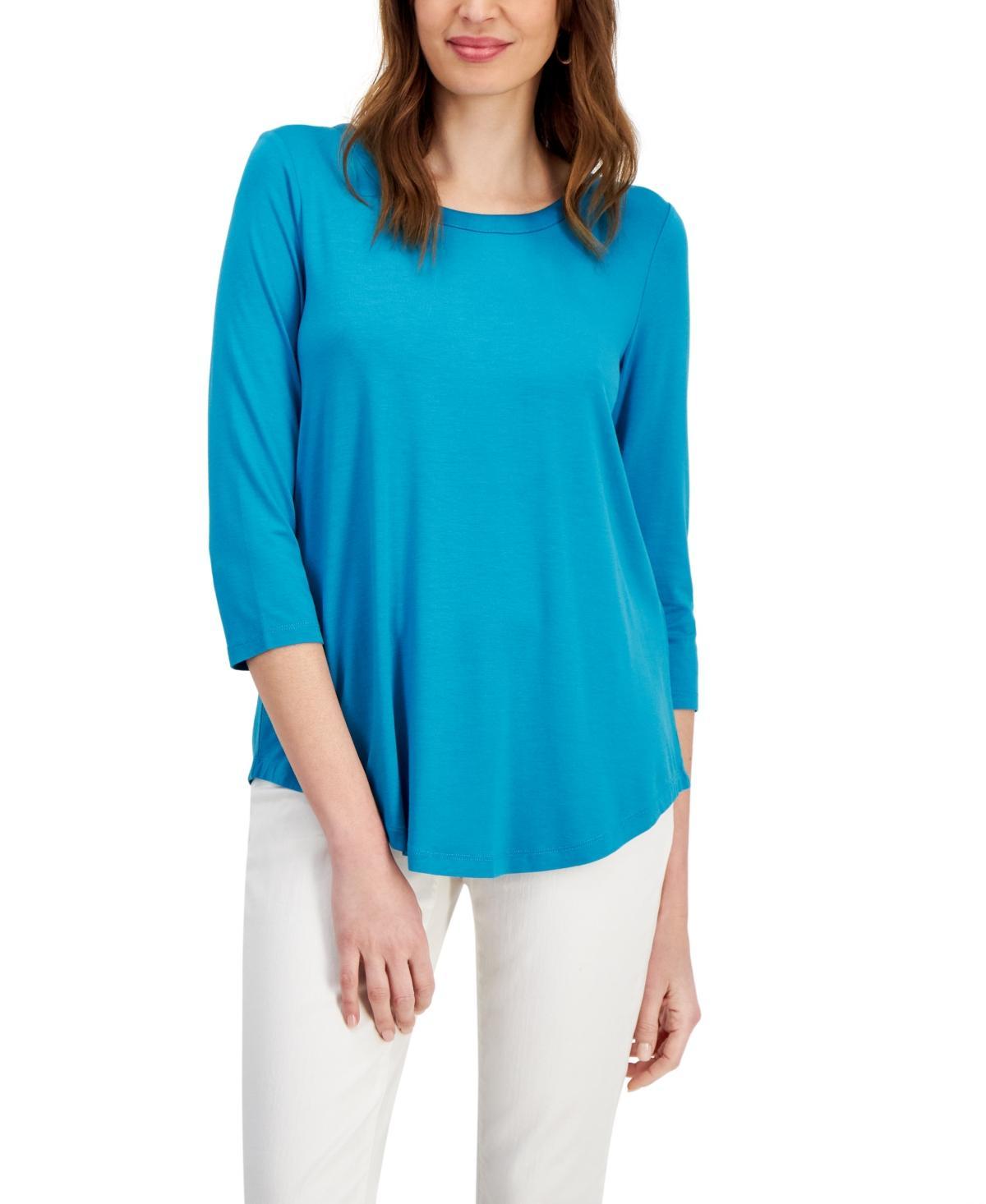 Jm Collection Petite Satin-Trim 3/4-Sleeve Top, Created for Macys Product Image