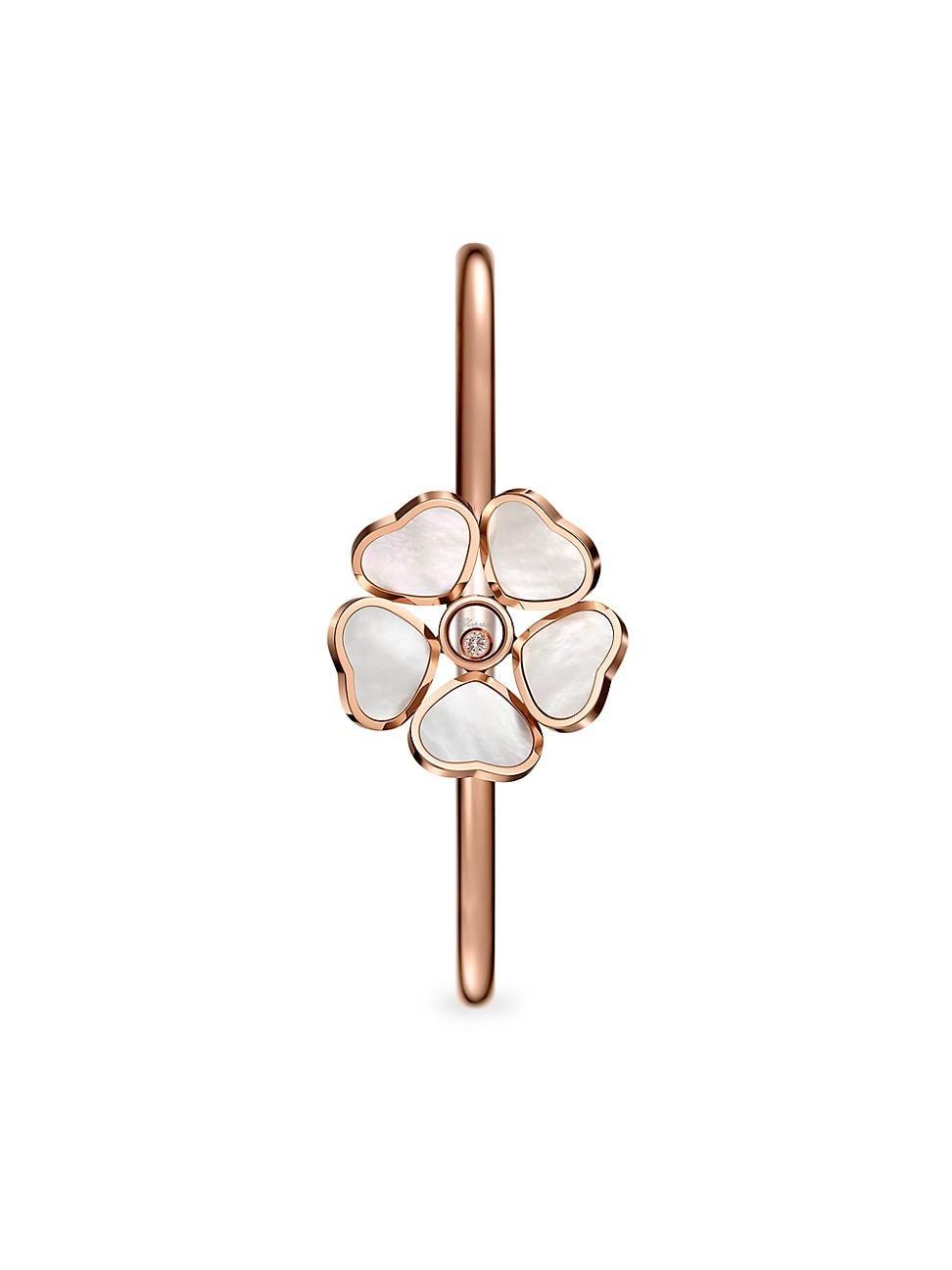 Womens Happy Diamonds Happy Hearts Flower 18K Rose Gold, Mother-Of-Pearl & Diamond Bangle Product Image