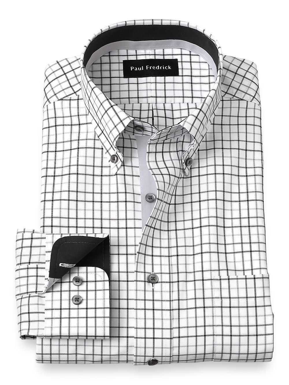 Non-Iron Cotton Tattersall Dress Shirt With Contrast Trim - Black/grey Product Image