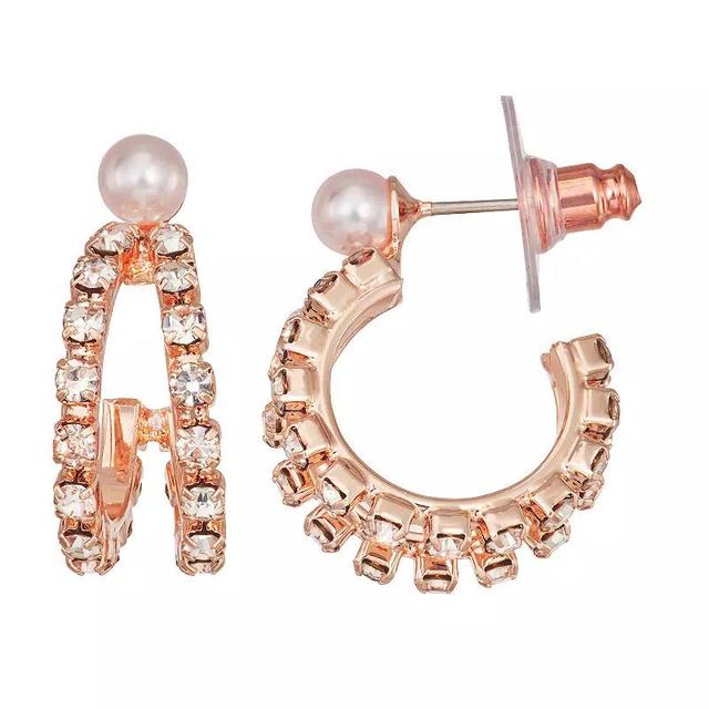 Youre Invited Rose Gold Tone Simulated Pink Pearl Small C-Hoop Earrings, Womens Product Image