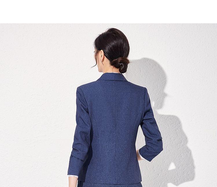 Shawl Lapel Plain Single Breasted Blazer / High Waist Flared Slacks / Set Product Image