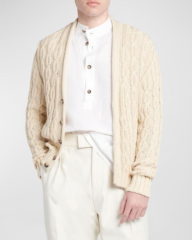 Mens Papiro Hida Cotton Cable Knit Cardigan Sweater Product Image