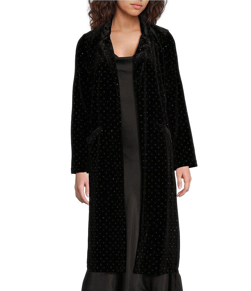 Skies Are Blue Velvet Notch Lapel Collar Neck Long Sleeve Rhinestone Duster Product Image