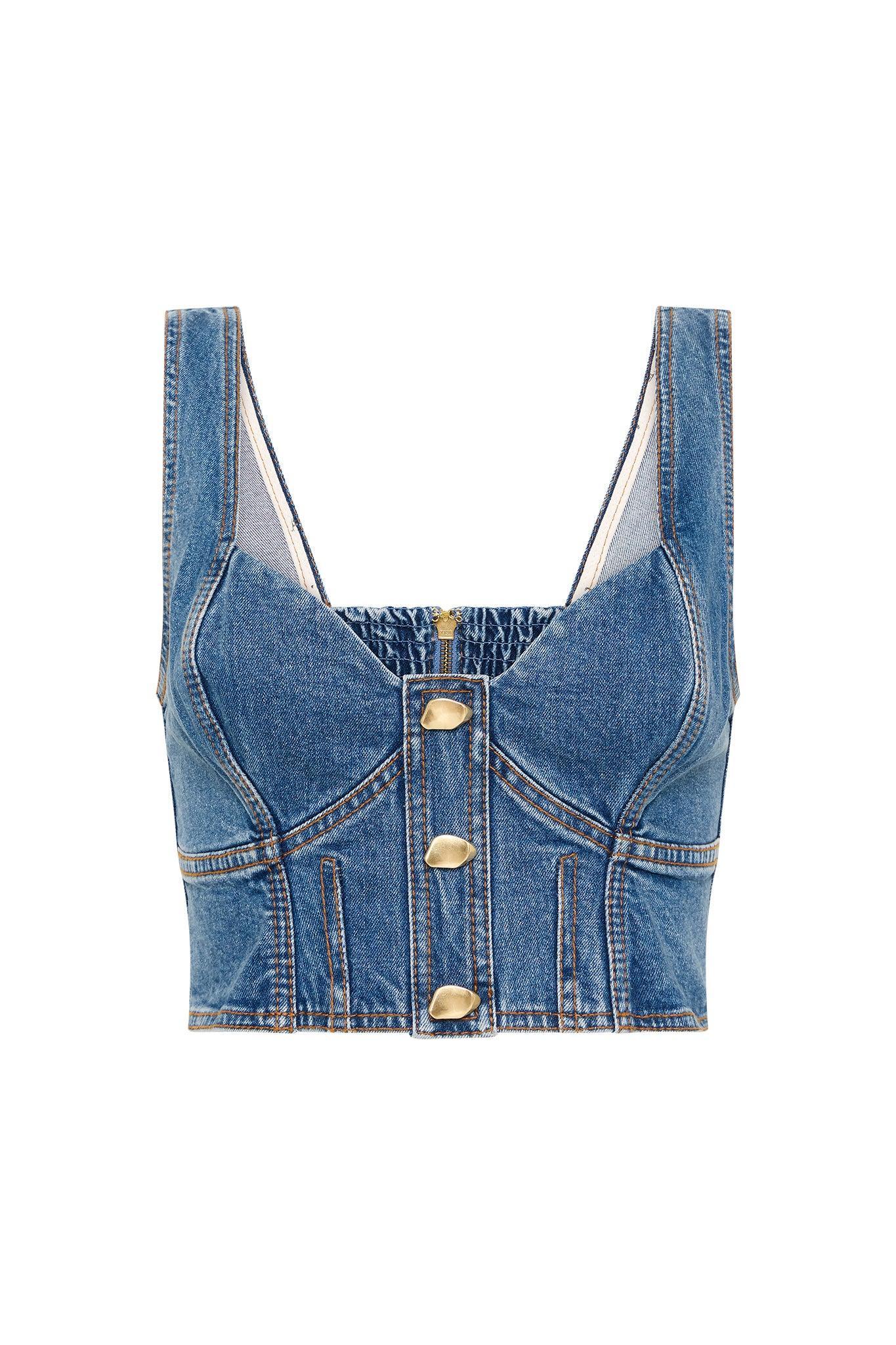 Elena Denim Cropped Bustier Product Image