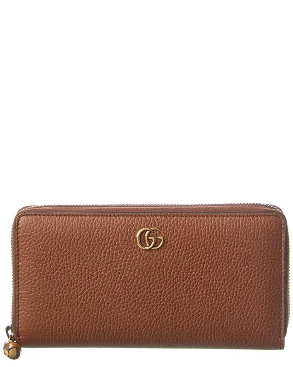 GUCCI Zip Around Wallet With Bamboo In Brown Product Image