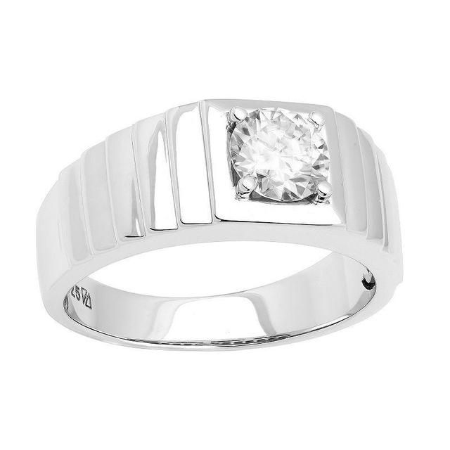 Mens AXL Sterling Silver Lab-Created Moissanite Solitaire Ring White Product Image