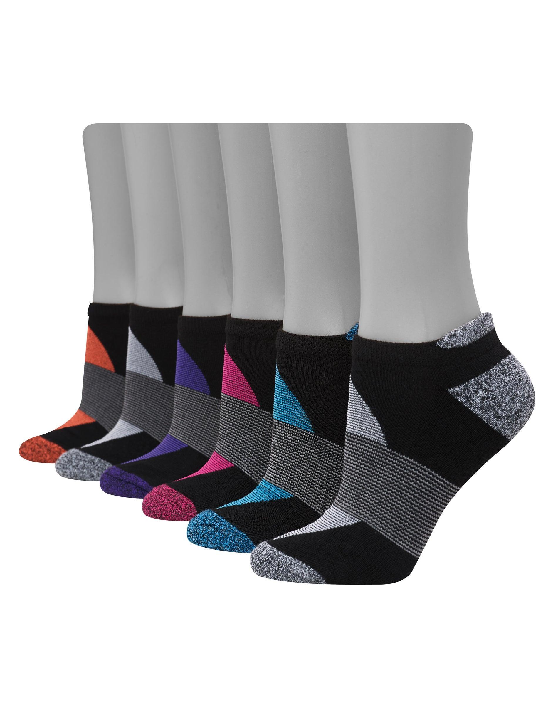 Hanes Womens Performance Heel Shield Socks, Cushioned, 6-Pairs Black/Assorted Color 5-9 Product Image