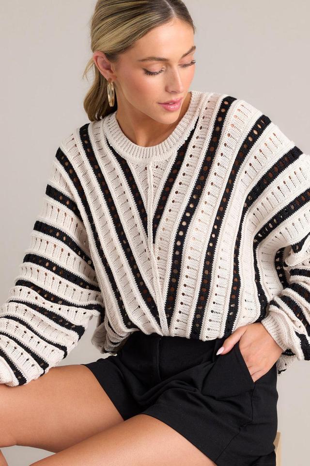 Speak Now Black & Ecru Stripe Open Knit Sweater Product Image