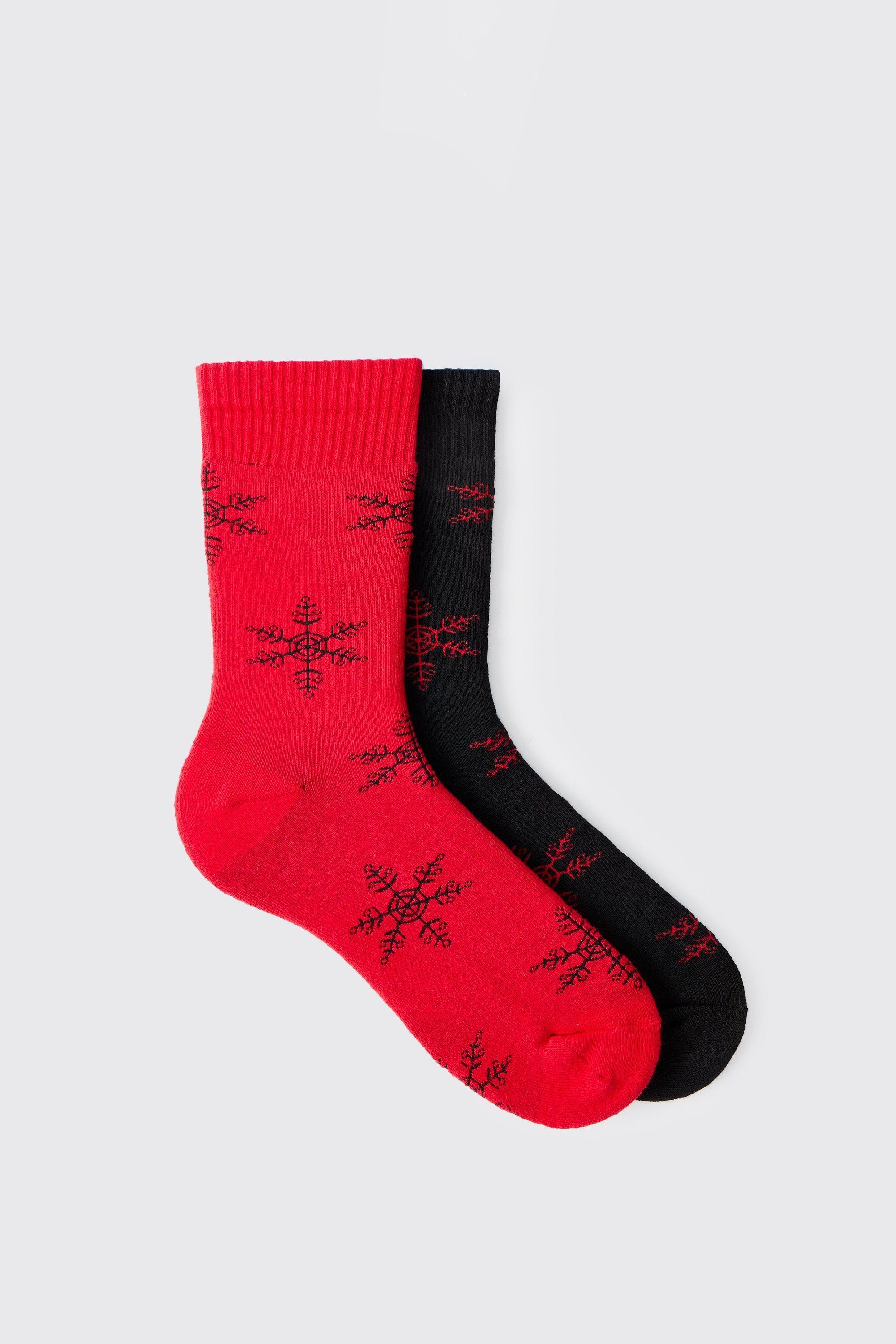 2 Pack Snowflake Christmas Socks | boohooMAN USA Product Image