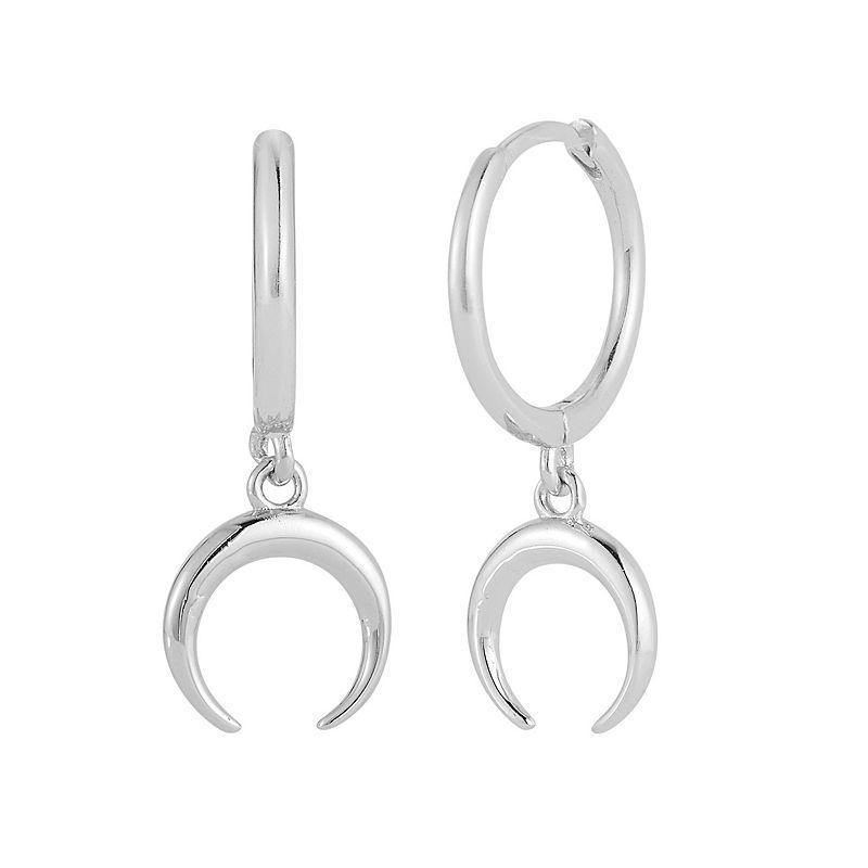 Sunkissed Sterling Crescent Moon Hoop Drop Earring, Womens, Silver Tone Product Image