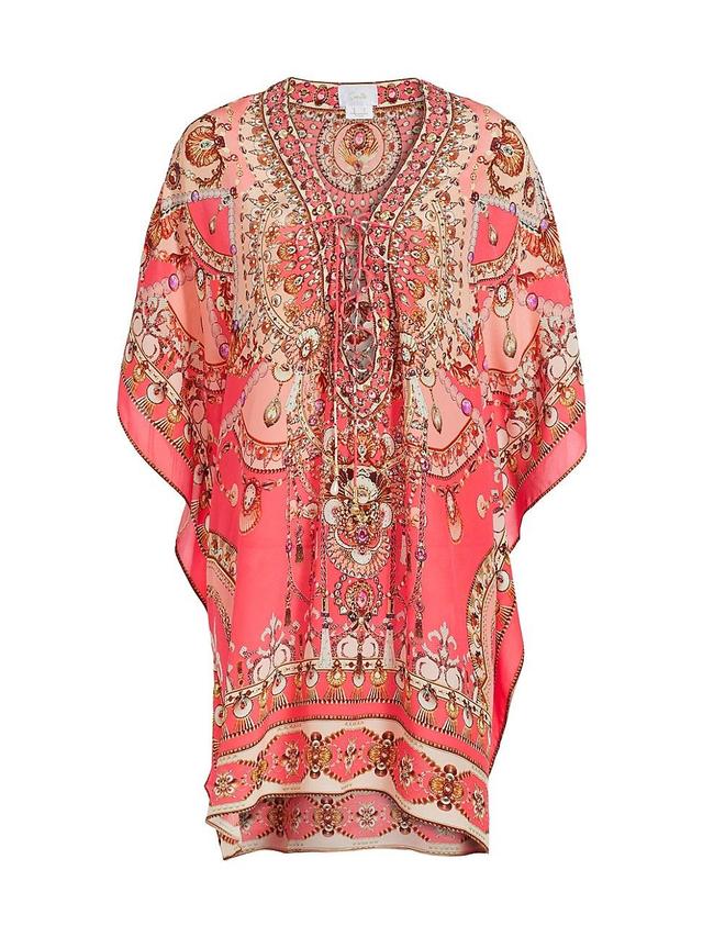 Womens Shell Print Lace-Up Silk Kaftan Product Image