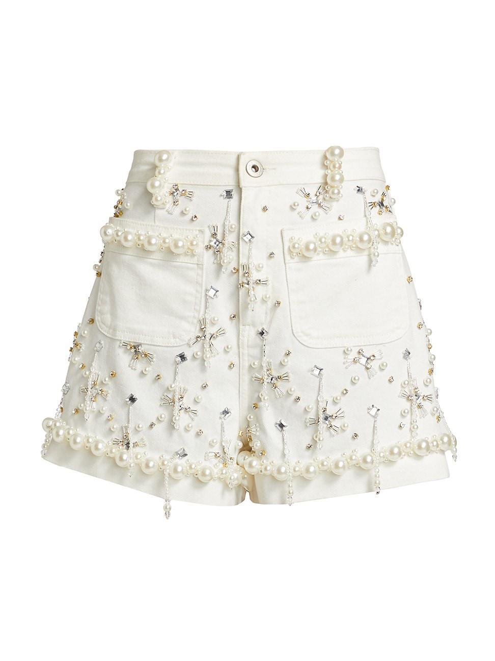 Womens Embellished Denim High-Rise Shorts product image