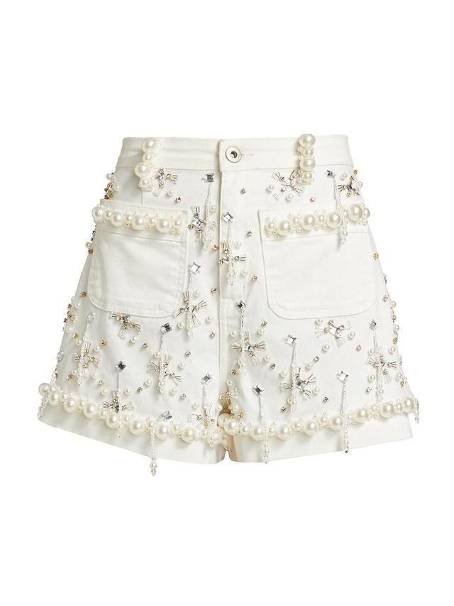 Womens Embellished Denim High-Rise Shorts Product Image