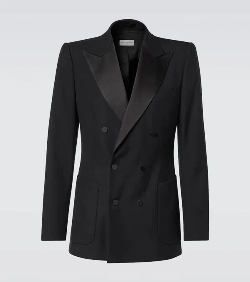 DRIES VAN NOTEN Double-breasted Wool-blend Tuxedo Jacket In Black Product Image