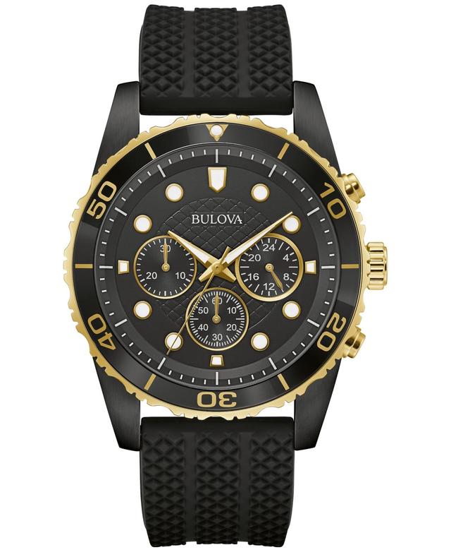 Bulova Mens Chronograph Classic Black Silicone Strap Watch 43mm - Black Product Image