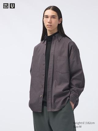 Mens Twill Oversized Shirt Checked Brown Large UNIQLO US Product Image