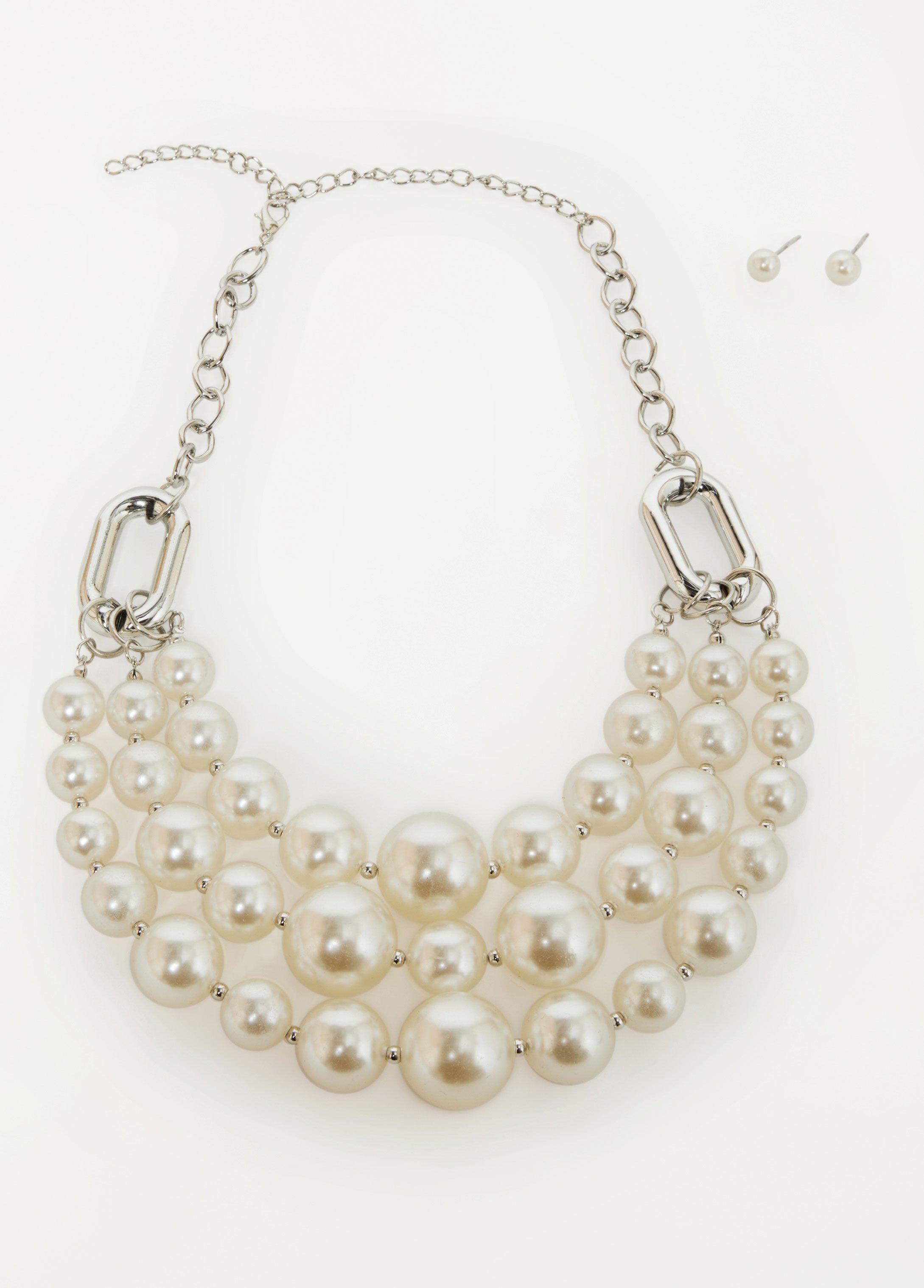 Layered Faux Pearl Necklace Set Product Image