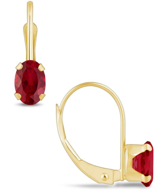 Celebration Gems 10k Gold Oval Lab-Created Ruby Leverback Earrings, Womens Product Image