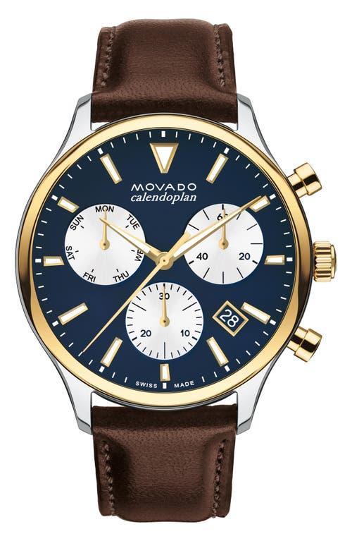 Movado Mens Heritage Calendoplan Swiss Quartz Chronograph Chocolate Genuine Leather Strap Watch 43mm - Brown Product Image