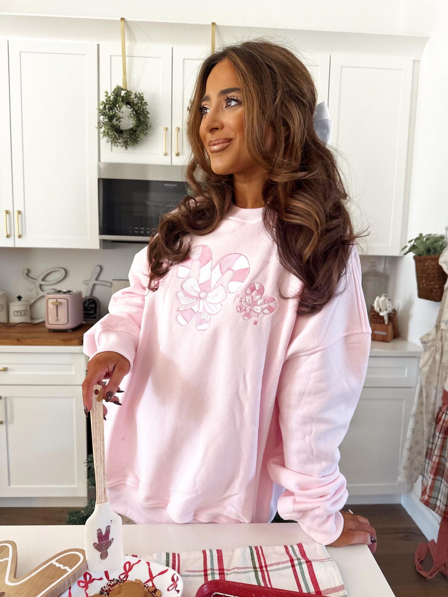 Light Pink Candy Cane Wonderland Sweatshirt Product Image