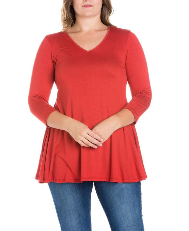 Womens Plus Size Three Quarter Sleeves V-Neck Tunic Top Product Image