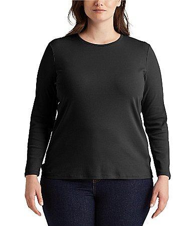 Lauren Ralph Lauren Plus Size Long Sleeve Crew Neck Stretch Top Product Image