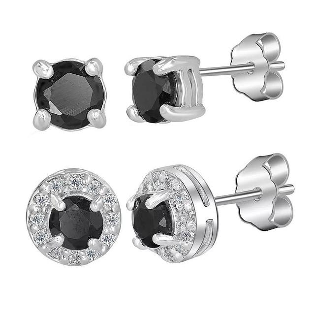 Gemistry Sterling Silver Stone Stud Halo Duo Set, Womens, White Topaz Product Image