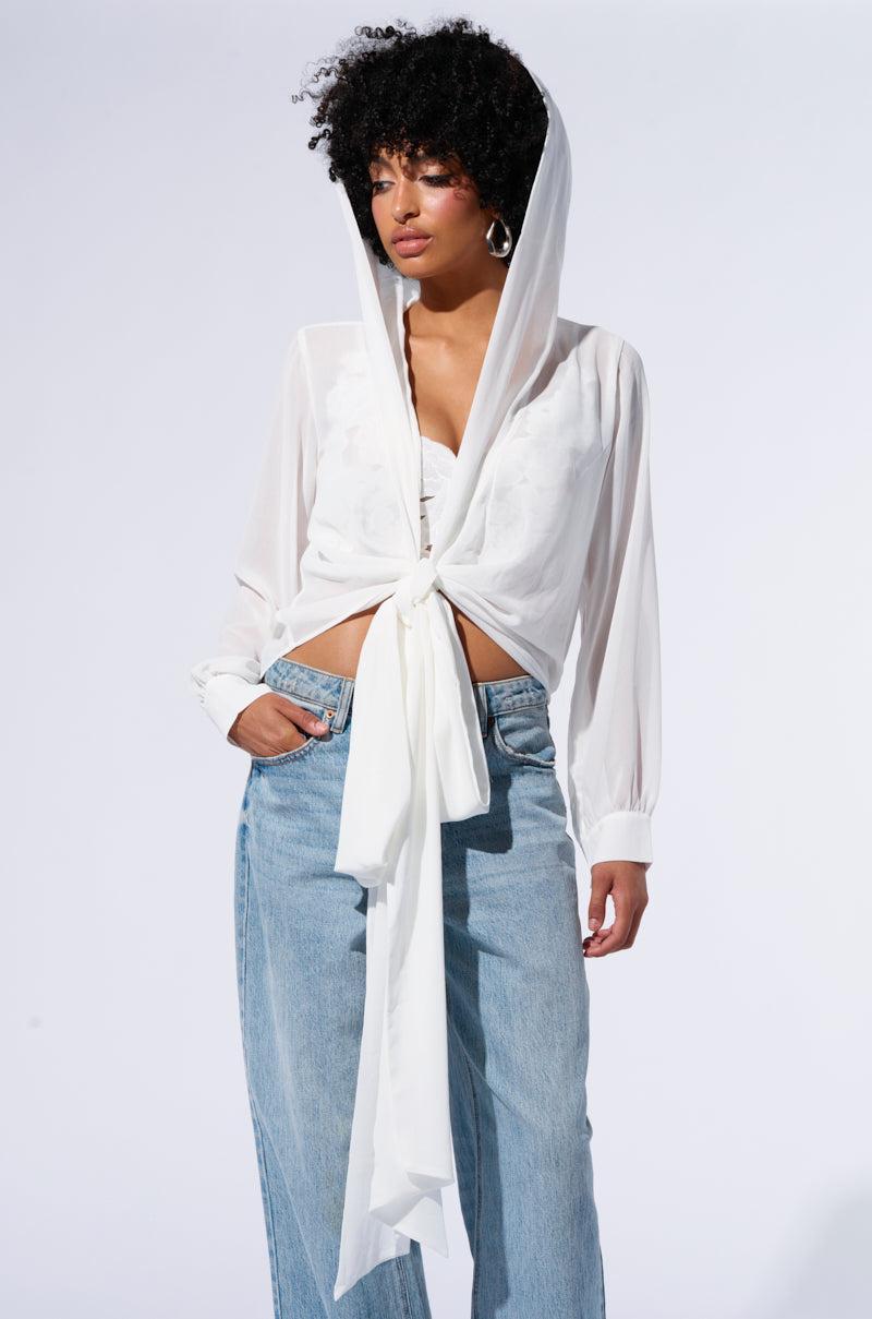 MARGO TIE FRONT BLOUSE WITH HOOD IN WHITE product image