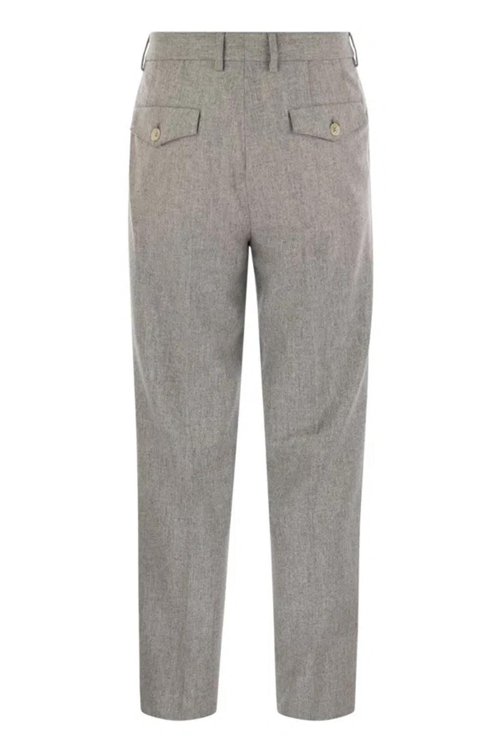 Leisure Fit Trousers In Virgin Wool Flannel With Double Darts In Pearl Product Image