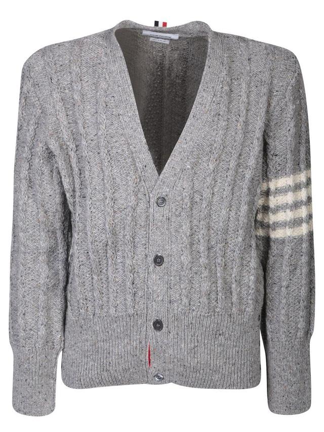 Striped Details Cardigan In Grey Product Image